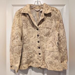 J.Jill Women's Button Up Cream Three Tapestry Pockets Floral Jackets Blazer sz S